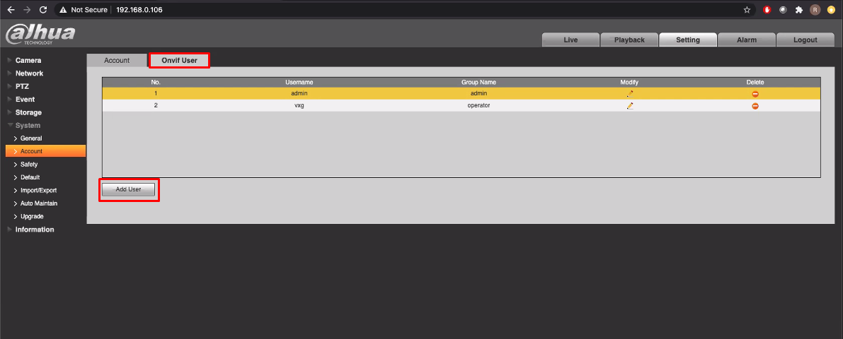 onvif user dahua